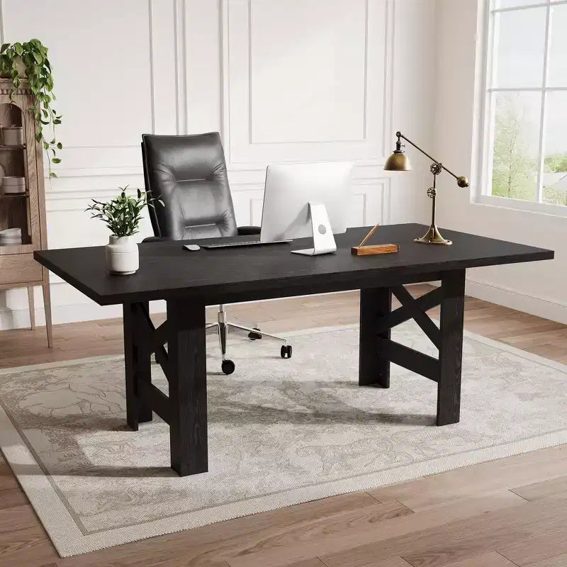 Tavolo da pranzo rustico da 180 cm per 6-8 persone – Grande tavolo da cucina rettangolare in legno