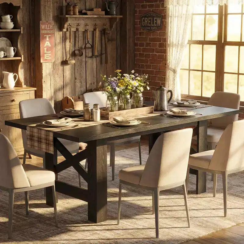 Tavolo da pranzo rustico da 180 cm per 6-8 persone – Grande tavolo da cucina rettangolare in legno