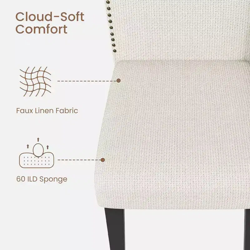 Set di 2 sedie da pranzo imbottite con gambe in legno – Tessuto di lino con schienale alto