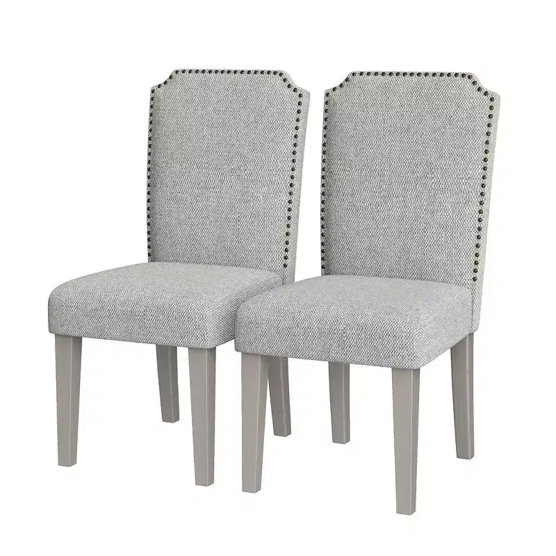 Set di 2 sedie da pranzo imbottite con gambe in legno – Tessuto di lino con schienale alto