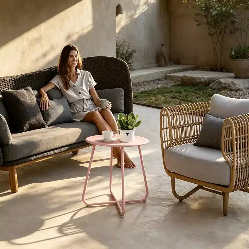 Tavolino rotondo in metallo da 18" – Tavolino da esterno resistente alle intemperie per patio e balcone