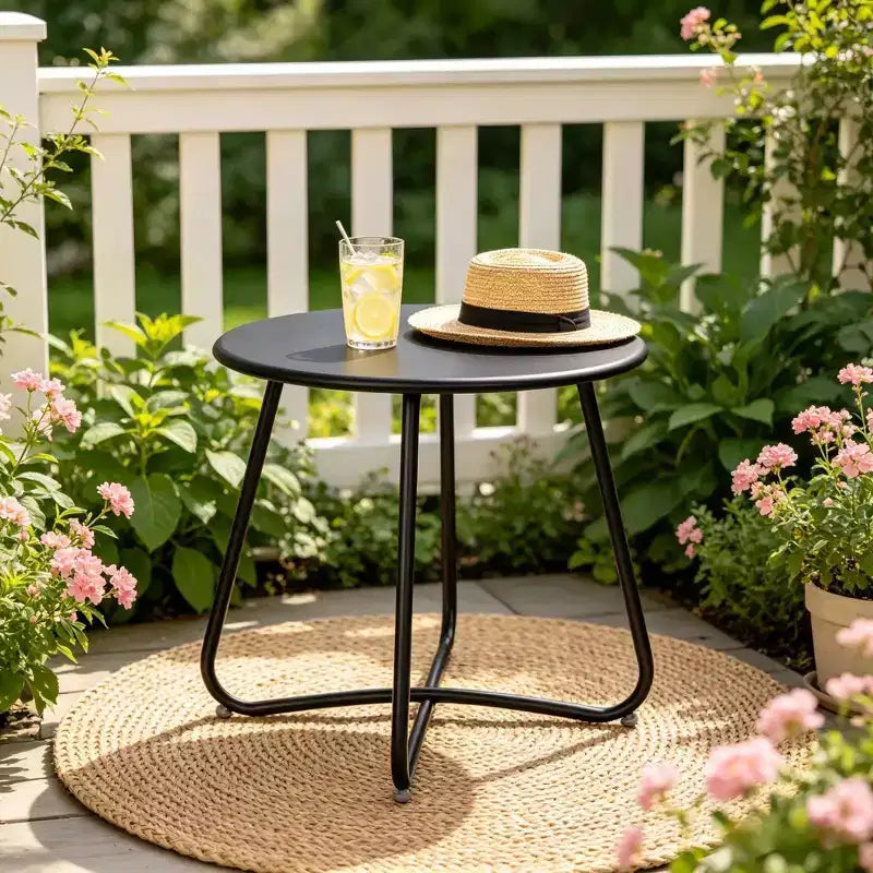 Tavolino rotondo in metallo da 18" – Tavolino da esterno resistente alle intemperie per patio e balcone