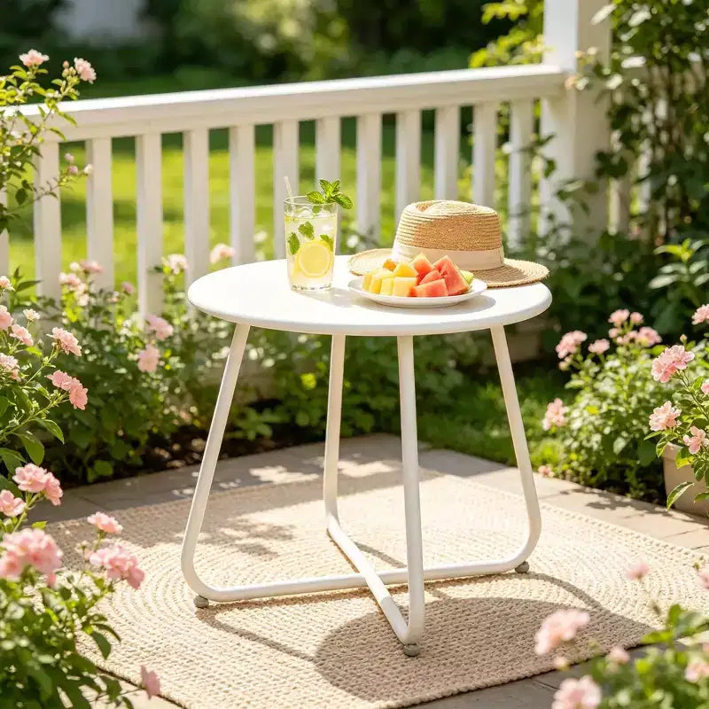 Tavolino rotondo in metallo da 18" – Tavolino da esterno resistente alle intemperie per patio e balcone