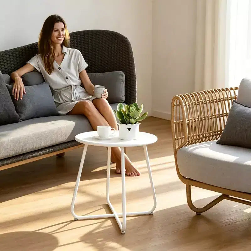 Tavolino rotondo in metallo da 18" – Tavolino da esterno resistente alle intemperie per patio e balcone