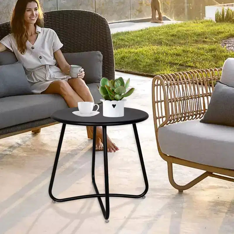 Tavolino rotondo in metallo da 18" – Tavolino da esterno resistente alle intemperie per patio e balcone