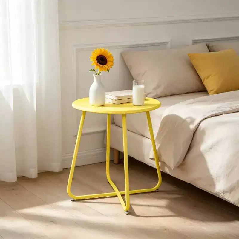 Tavolino rotondo in metallo da 18" – Tavolino da esterno resistente alle intemperie per patio e balcone