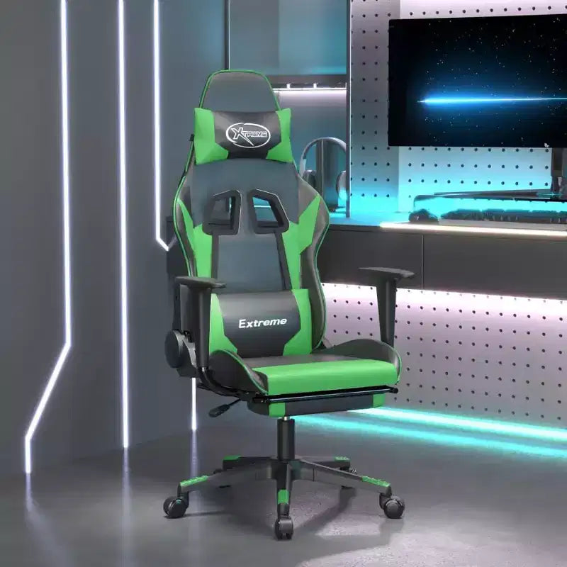 Sedia da gaming – Ecopelle nera e verde con altezza e reclinazione regolabili