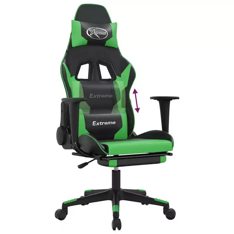 Sedia da gaming – Ecopelle nera e verde con altezza e reclinazione regolabili