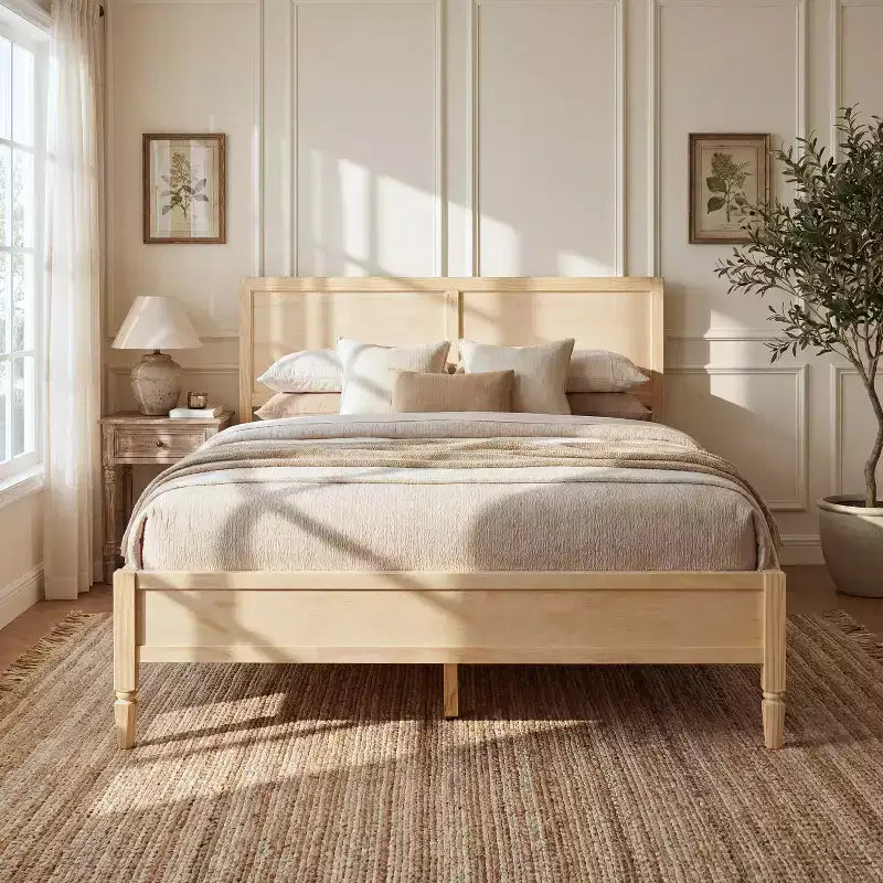 Struttura letto moderna in legno con testiera a pannelli – Queen e King