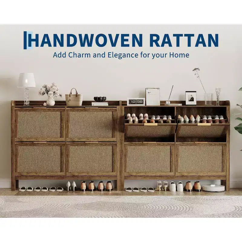 Scarpiera sottile in rattan con 4 cassetti a ribalta – Organizzatore da ingresso marrone
