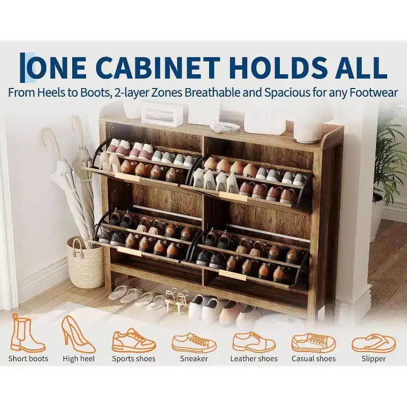Scarpiera sottile in rattan con 4 cassetti a ribalta – Organizzatore da ingresso marrone