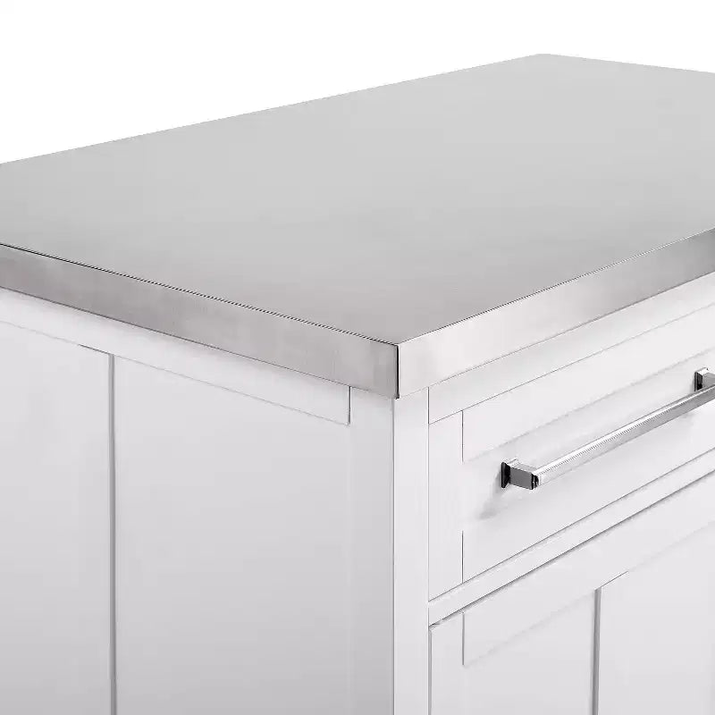 Isola da Cucina con Piano in Acciaio Inossidabile e Sgabelli con Schienale a X – Bianco e Grigio
