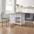 Isola da Cucina con Piano in Acciaio Inossidabile e Sgabelli con Schienale a X – Bianco e Grigio