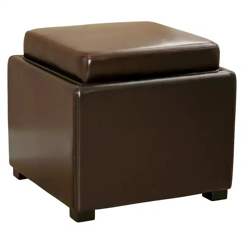 Pouf Contenitore Marrone Scuro – Poggiapiedi Rettangolare Imbottito con Contenitore Nascosto