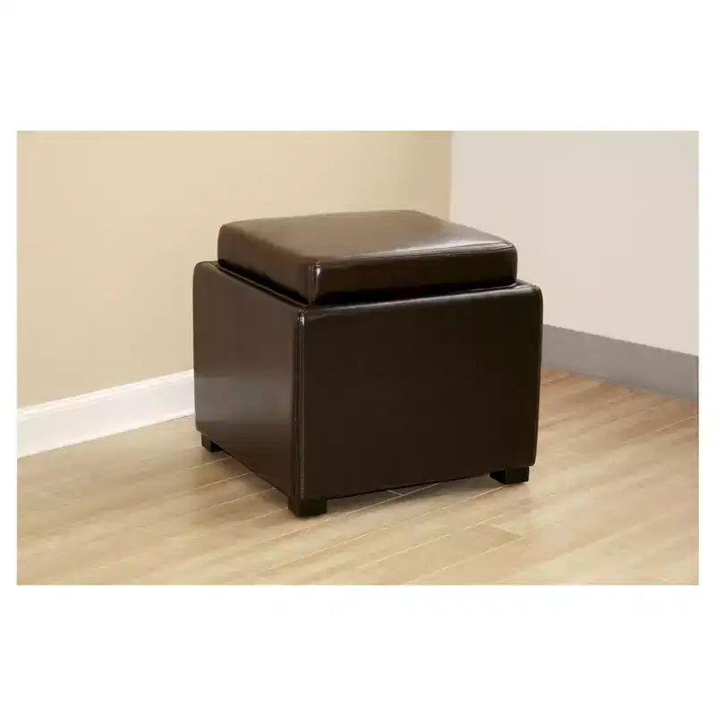 Pouf Contenitore Marrone Scuro – Poggiapiedi Rettangolare Imbottito con Contenitore Nascosto