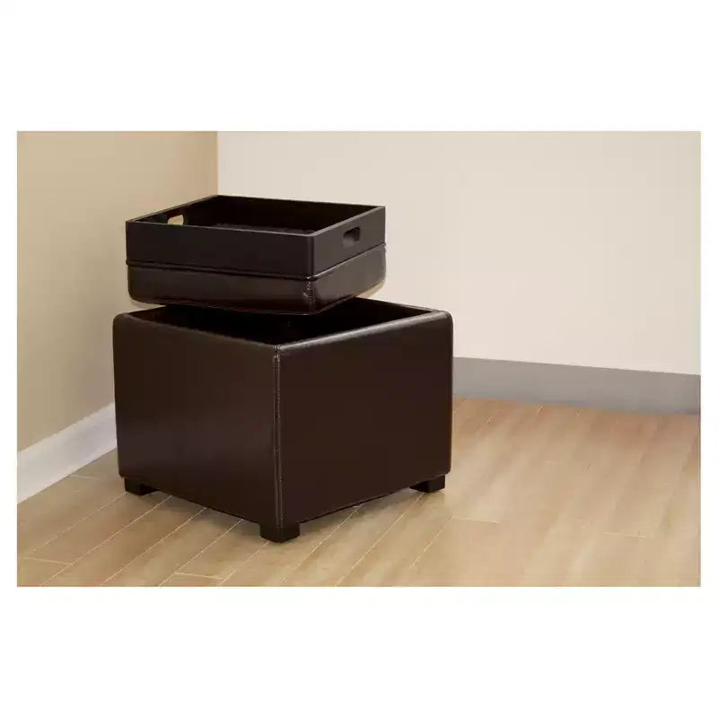 Pouf Contenitore Marrone Scuro – Poggiapiedi Rettangolare Imbottito con Contenitore Nascosto
