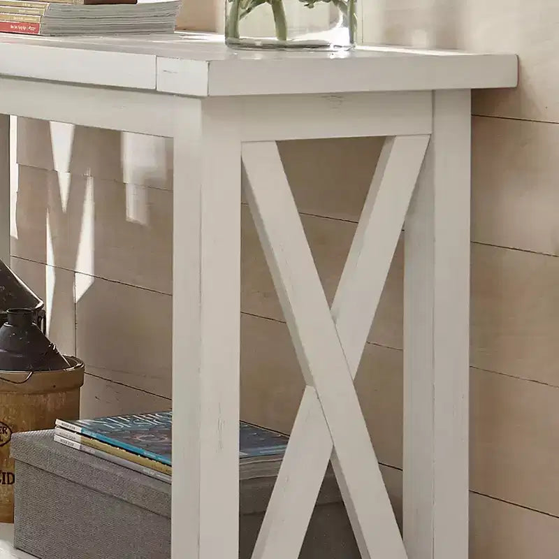 Console da ingresso con cassetto e ripiano in legno bianco sporco