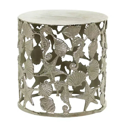 Coastal Aluminum Accent Table Silver - Olivia & May: Seahorse Base, Indoor Use, No Assembly Required
