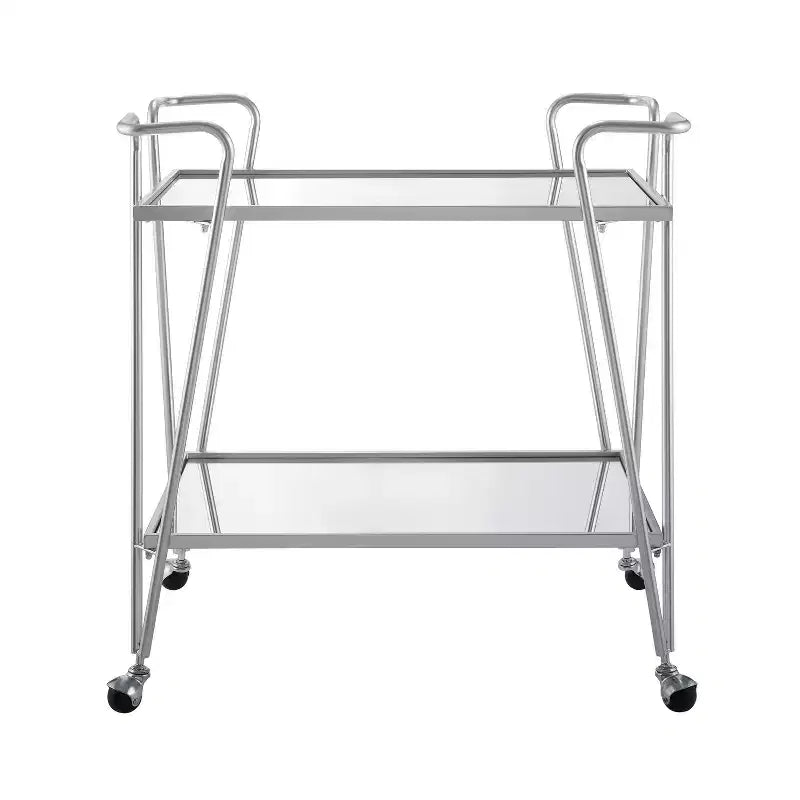 Carrello Bar Moderno di Metà Secolo – Carrello Portabevande con Ruote, Portabottiglie e Ripiani