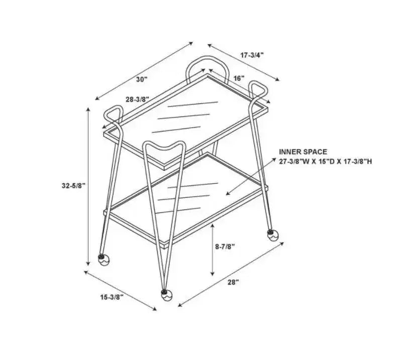 Carrello Bar Moderno di Metà Secolo – Carrello Portabevande con Ruote, Portabottiglie e Ripiani