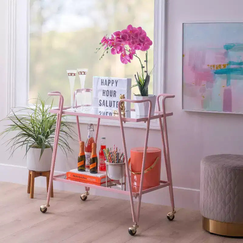Carrello Bar Moderno di Metà Secolo – Carrello Portabevande con Ruote, Portabottiglie e Ripiani