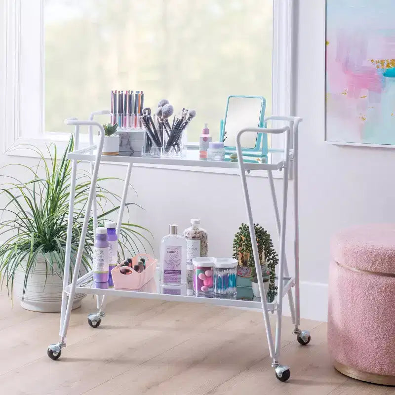 Carrello Bar Moderno di Metà Secolo – Carrello Portabevande con Ruote, Portabottiglie e Ripiani