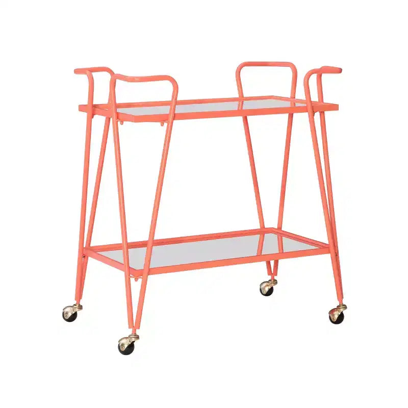 Carrello Bar Moderno di Metà Secolo – Carrello Portabevande con Ruote, Portabottiglie e Ripiani