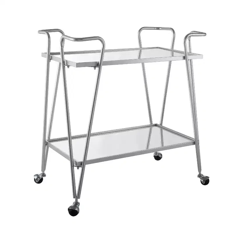 Carrello Bar Moderno di Metà Secolo – Carrello Portabevande con Ruote, Portabottiglie e Ripiani