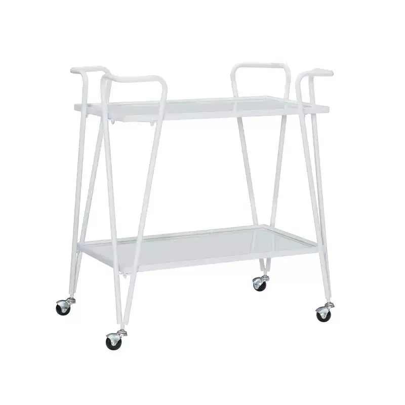 Carrello Bar Moderno di Metà Secolo – Carrello Portabevande con Ruote, Portabottiglie e Ripiani