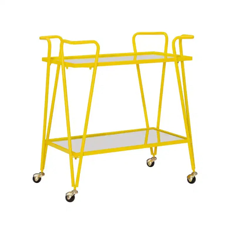 Carrello Bar Moderno di Metà Secolo – Carrello Portabevande con Ruote, Portabottiglie e Ripiani