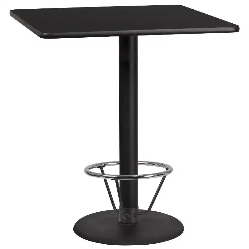Tavolo da bar quadrato laminato da 36" con base ad anello poggiapiedi rotonda da 24" – Altezza pub