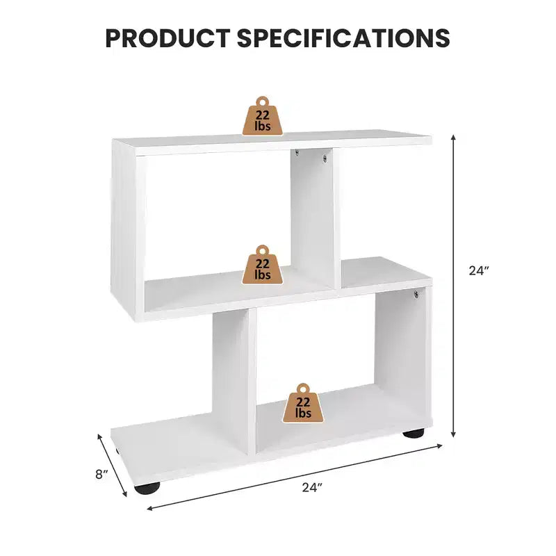 Libreria a 2 ripiani a forma di S – Scaffale autoportante e ripiano portaoggetti
