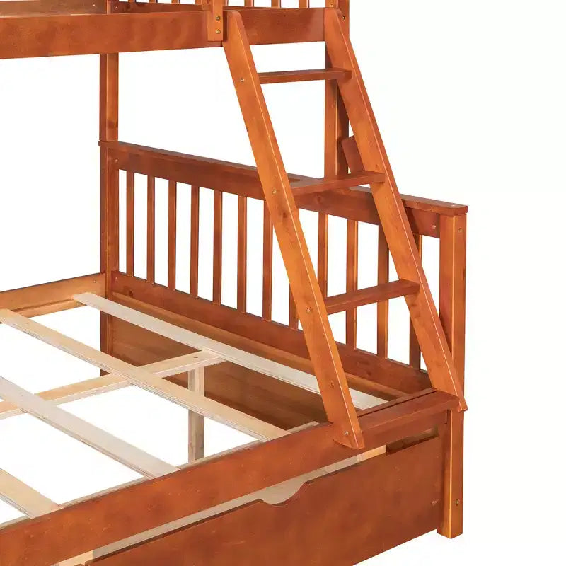 Letto a castello singolo sopra piazza e mezza con scaletta integrata e cassetti – Grigio, Noce, Bianco