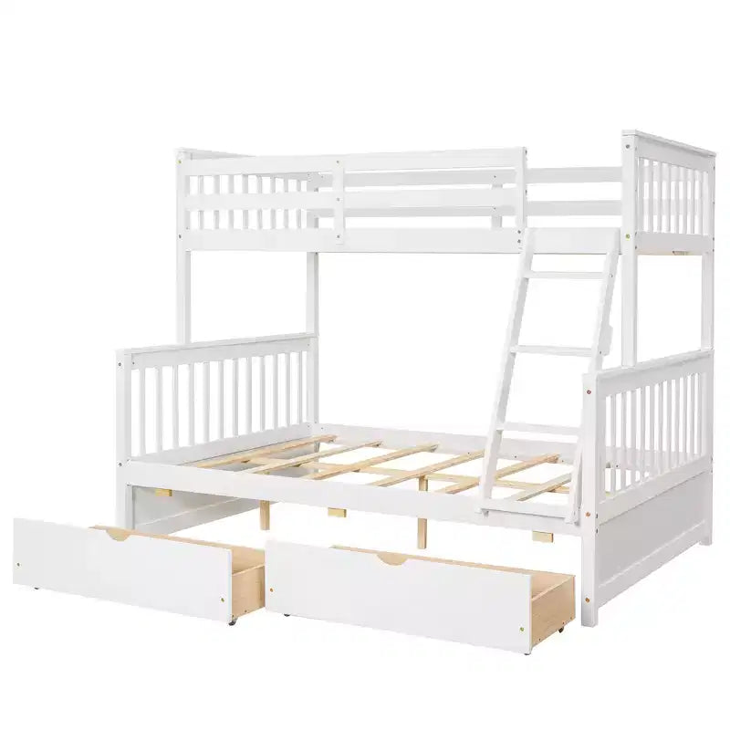 Letto a castello singolo sopra piazza e mezza con scaletta integrata e cassetti – Grigio, Noce, Bianco