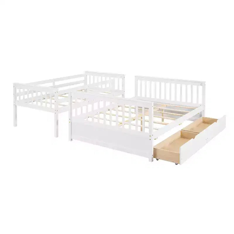 Letto a castello singolo sopra piazza e mezza con scaletta integrata e cassetti – Grigio, Noce, Bianco