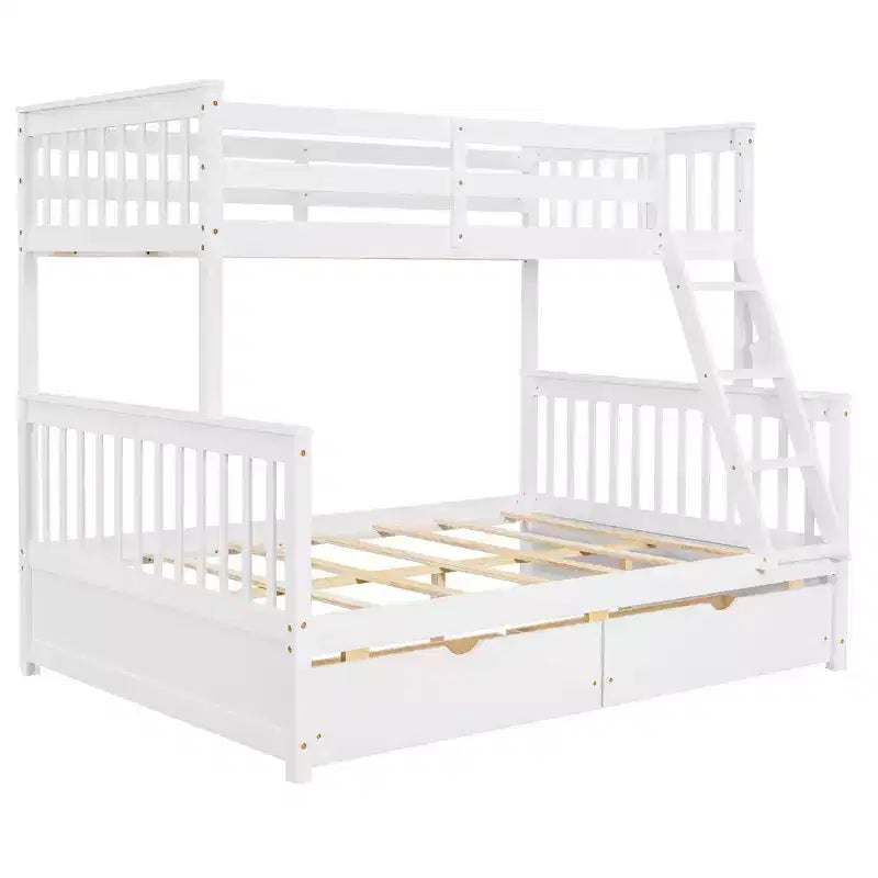 Letto a castello singolo sopra piazza e mezza con scaletta integrata e cassetti – Grigio, Noce, Bianco