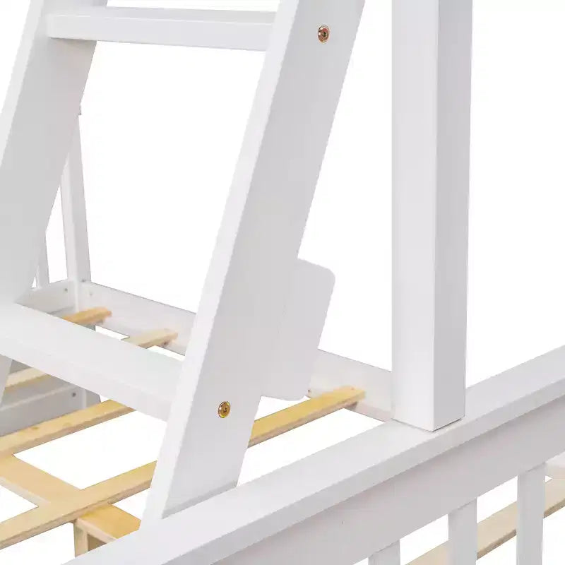 Letto a castello singolo sopra piazza e mezza con scaletta integrata e cassetti – Grigio, Noce, Bianco