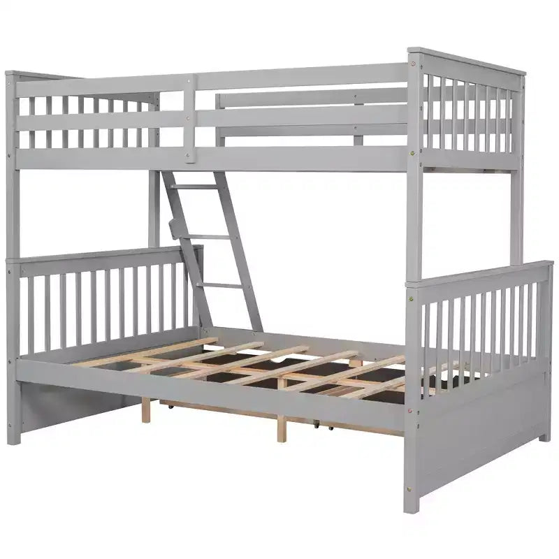 Letto a castello singolo sopra piazza e mezza con scaletta integrata e cassetti – Grigio, Noce, Bianco