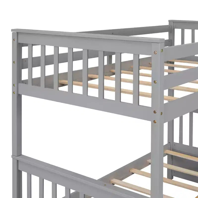 Letto a castello singolo sopra piazza e mezza con scaletta integrata e cassetti – Grigio, Noce, Bianco
