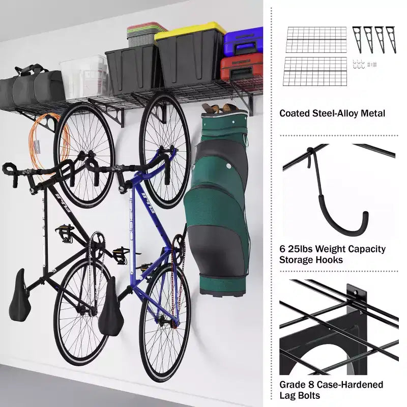 Portabici per carichi pesanti con 6 ganci – Stoccaggio a parete per 4 biciclette