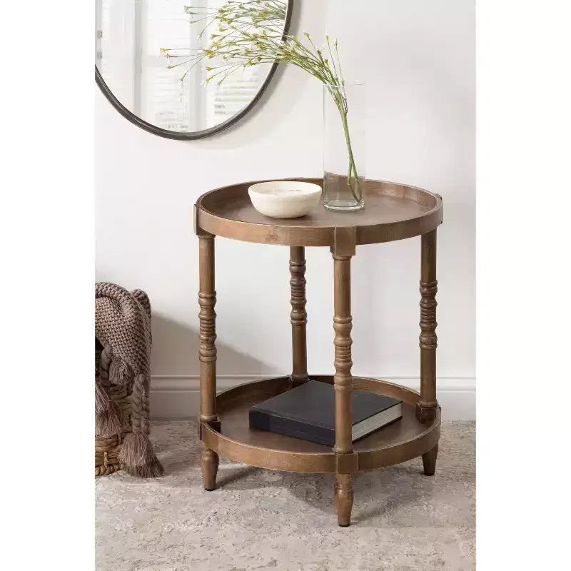 Tavolino rotondo in legno con ripiano inferiore – Tavolino d'appoggio compatto