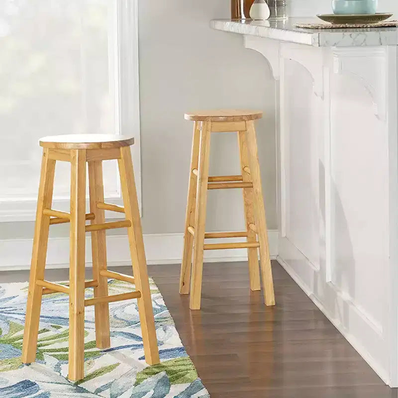 Set di 6 sgabelli da cucina rotondi alti 74 cm con seduta in legno naturale