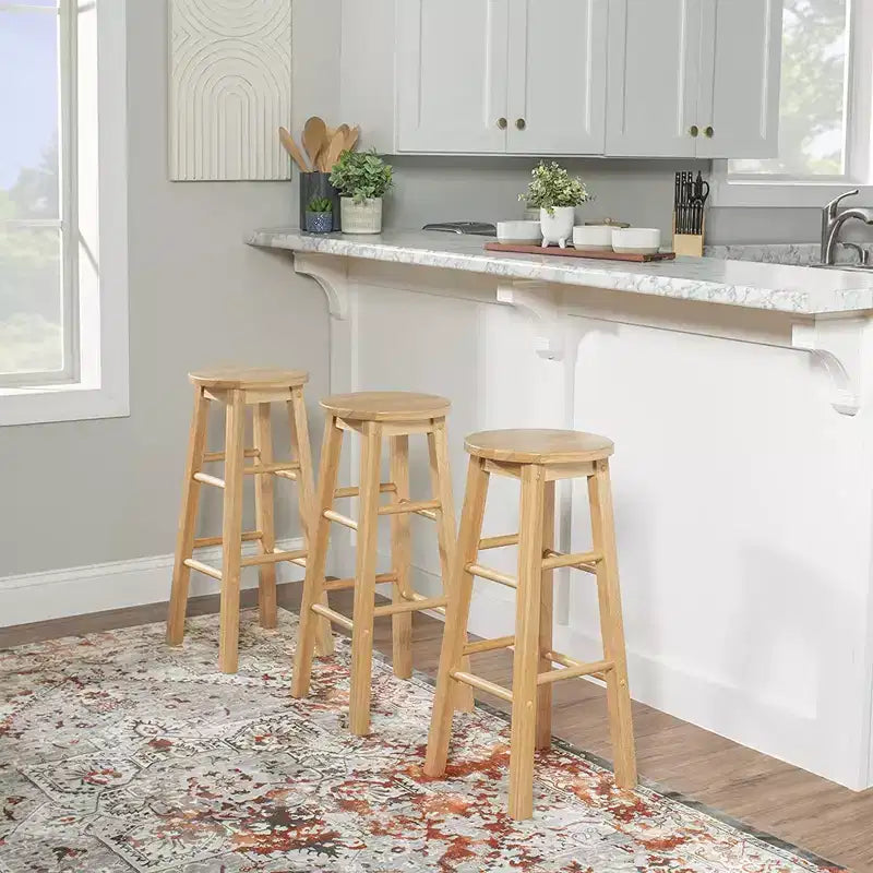 Set di 6 sgabelli da cucina rotondi alti 74 cm con seduta in legno naturale